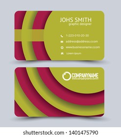 Business Card Template.  Corporate identity design. Green and pink color. Editable vector illustration.