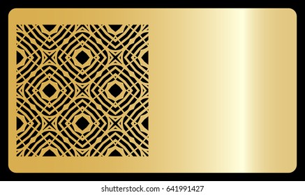 Business card template. Cut out cards with lace pattern. Modern geometric card for laser cutting. Vector illustration. Gold metal