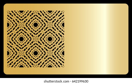 Business card template. Cut out cards with lace pattern. Modern geometric card for laser cutting. Vector illustration. Gold metal