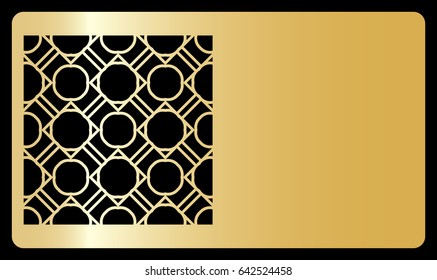 Business card template. Cut out cards with lace pattern. Modern geometric card for laser cutting. Vector illustration. Gold metal