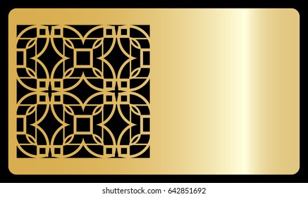 Business card template. Cut out cards with lace pattern. Modern geometric card for laser cutting. Vector illustration. Gold metal