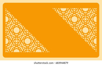 Business card template. Cut out cards with lace pattern. Modern geometric card for laser cutting. Vector illustration.