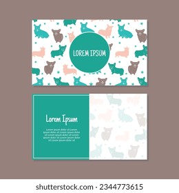 Business card template, cute puppies seamless pattern vector design. Double-sided creative business card template. Landscape orientation. Vector illustration.