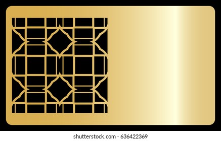 Business card template with cut-out. Geometric pattern for laser cutting from metal, wood. gold color. vector illustration. For business cards, invitations