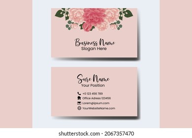 Business Card Template Dahlia Anemone Flower .Double-sided Name Card. Flat Design Vector Illustration. Stationery Design