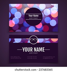 Business card template with defocused colorful bokeh design