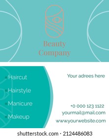 Business card template design for beauty salon.Contact card for company. Two sides. Vector illustration. Flat design.
