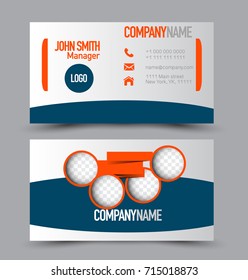 Business card template design. Corporate identity style. Editable vector illustration. Blue and orange color.