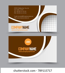 Business card template design. Corporate identity style. Editable vector illustration. Brown and orange color.
