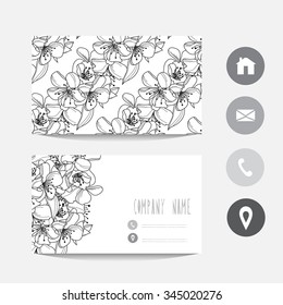 Business card template, design element. Can be used also for greeting cards, banners, invitations. Abstract cherry blossom flowers