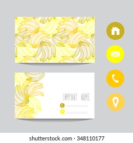 Business card template, design element. Can be used also for greeting cards, banners, invitations. Bananas background