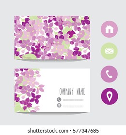 Business card template, design element. Can be used also for greeting cards, banners, invitations,flyers, posters. Decorative flowers. All elements are editable.