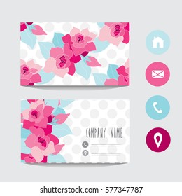 Business card template, design element. Can be used also for greeting cards, banners, invitations,flyers, posters. Decorative flowers. All elements are editable.