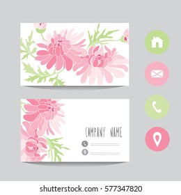 Business card template, design element. Can be used also for greeting cards, banners, invitations,flyers, posters. Decorative flowers. All elements are editable.