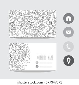 Business card template, design element. Can be used also for greeting cards, banners, invitations,flyers, posters. Decorative flowers. All elements are editable.
