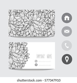 Business card template, design element. Can be used also for greeting cards, banners, invitations,flyers, posters. Decorative flowers. All elements are editable.