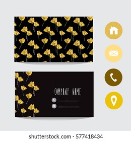 Business card template, design element. Can be used also for greeting cards, banners, invitations, flyers, posters. Decorative flowers. All elements are editable.