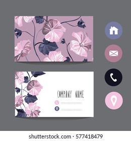 Business card template, design element. Can be used also for greeting cards, banners, invitations, flyers, posters. Decorative flowers. All elements are editable.