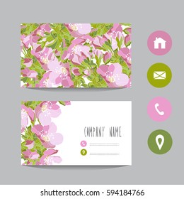 Business card template, design element. Can be used also for greeting cards, banners, invitations, flyers, posters. Decorative flowers. All elements are editable