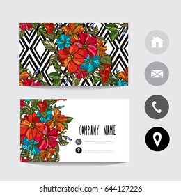 Business card template, design element. Can be used also for greeting cards, banners, invitations, flyers, posters. Decorative flowers. All elements are editable