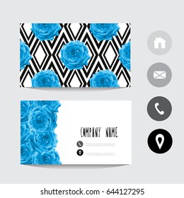 Business card template, design element. Can be used also for greeting cards, banners, invitations, flyers, posters. Decorative flowers. All elements are editable