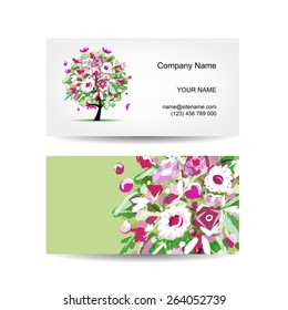 Business card template design. Floral tree. Vector illustration
