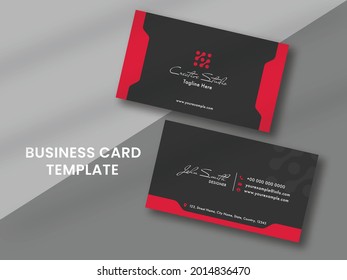 Business Card Template Design In Red And Black Color.