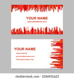 Business card template design set - vector namecard design with horizontal and vertical stripes in red tones on white background