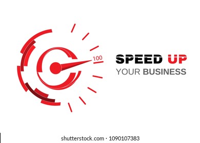 Business card template design with speedometer - speed up your business