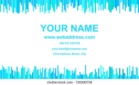 Business card template design - vector identity card graphic with vertical lines in light blue tones on white background