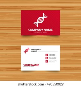 Business card template. DNA sign icon. Deoxyribonucleic acid symbol. Phone, globe and pointer icons. Visiting card design. Vector