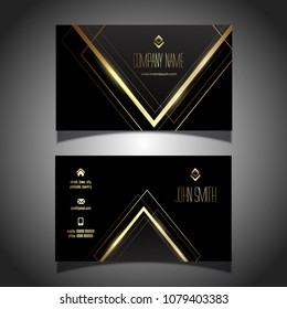 Business card template with an elegant gold and black design