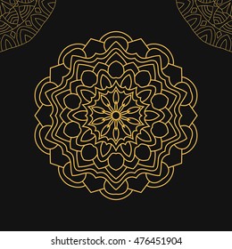 Business card template with ethnic pattern mandala on black background.