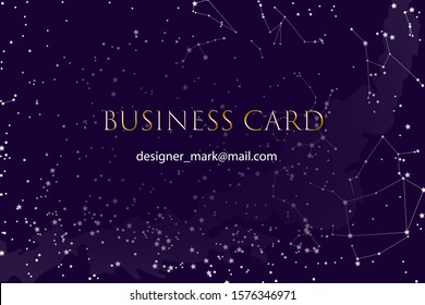 Business card, template in a fabulous or scientific style. Business card about astronomy, the inscription on the background of space and the starry sky