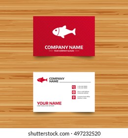 Business card template. Fish sign icon. Fishing symbol. Phone, globe and pointer icons. Visiting card design. Vector