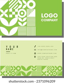 Business card template flat green white abstract shapes