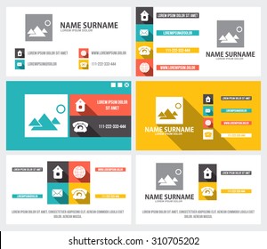 business card template with flat user interface