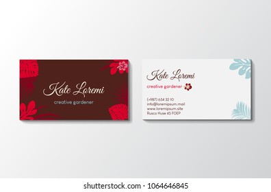 Business card template with floral background