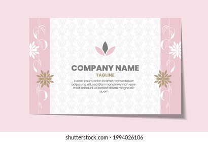 Business card template with floral illustration for crafting and women business. Pink and white business card mockup design. 