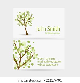 Business card template - front and back side. Abstract tree design.
