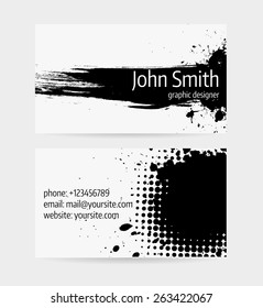 Business card template - front and back side. Grunge design.