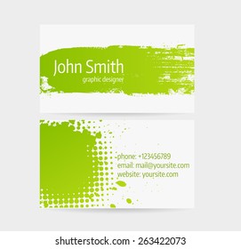 Business card template - front and back side. Grunge design.
