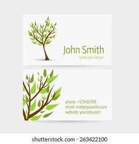 Business card template - front and back side. Abstract tree design.