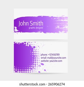 Business card template - front and back side. Grunge design.