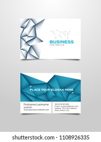 Business card template with geometric abstract design blue silver and white color vector illustration