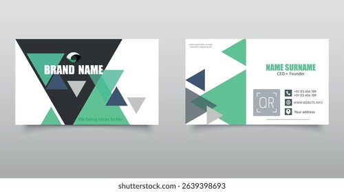 Business Card Template with Geometric Design. Modern business card template with bold geometric shapes. Vector graphics.