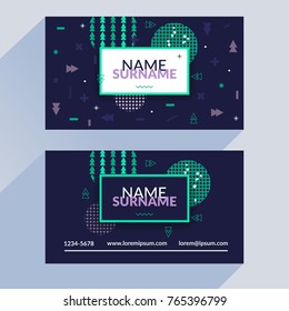 Business card template, geometric pattern vector design editable. Memphis trendy style illustration