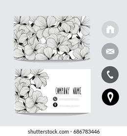 Business card template with geranium flowers, design element. Can be used also for greeting cards, banners, invitations, flyers, posters. Decorative flowers. All elements are editable