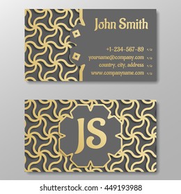 Business card template, gold arabic traditional pattern. Vector illustration