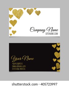 Business Card Template With Gold Foil Heart. Valentine's Day Double-sided Background. 